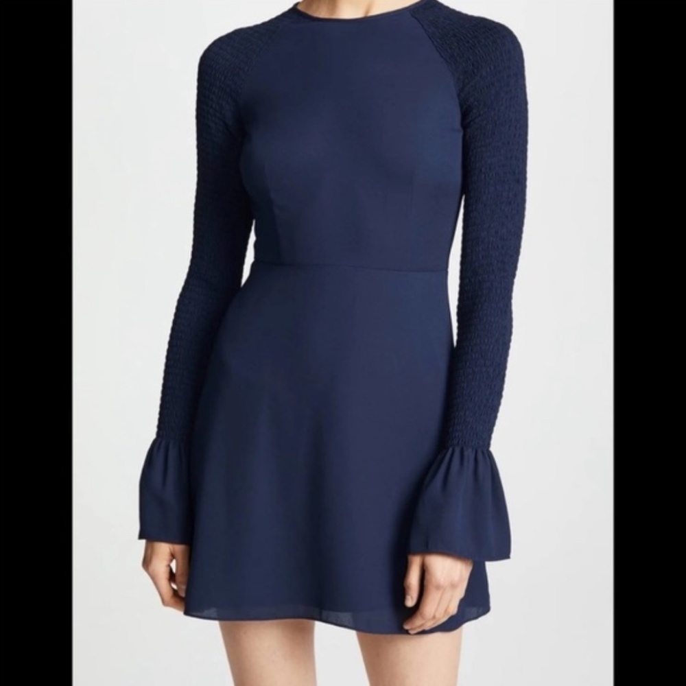 NWT Likely Victoria Smocked Bell Sleeve Mini Dress - Navy Size 0 - Picture 2 of 7